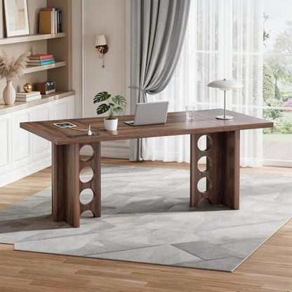 63 Inch Executive Office Desk, Large Computer Office Desks with Power Outlet, Modern Laptop Desk Writing Table Workstation Business Furniture for Home Office, Brown - size: 63 Inch Long