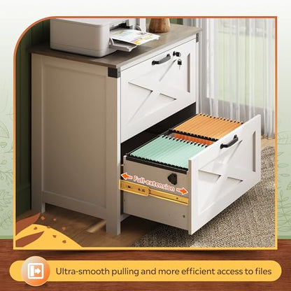 DEVAISE 2-Drawer Lateral File Cabinet with Lock, White | Wood, Office Storage Cabinet, Letter, Legal & A4 Compatible, Farmhouse Style, Printer Stand, Home Office - color: White