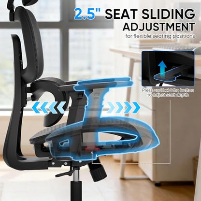 MoNiBloom Ergonomic Office Chair, High Back Mesh Desk Chair for Home, Black
