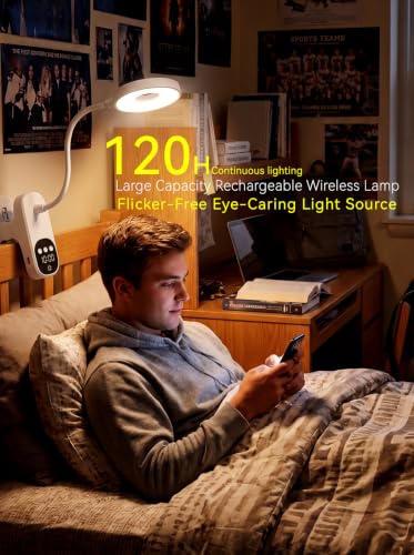Clip On Desk Lamp Wireless 6000mAh Rechargeable Reading Light for Bed Dorm