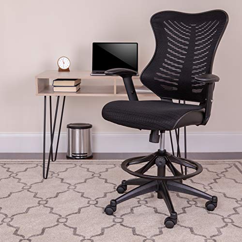 Flash Furniture LeatherSoft Adjustable Drafting Chair, Black | Leather soft Sides, High-Back, Mesh Back