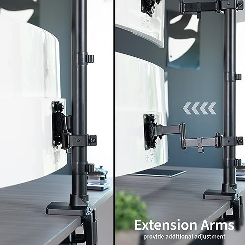 VIVO Dual Vertically Stacked Ultra-Wide Monitor Desk Mount with Extension Arms, Extra Tall Heavy Duty Adjustable Stand for 2 Ultrawide Screens up to 43 inches, 50 lbs Capacity, Black, STAND-V202T