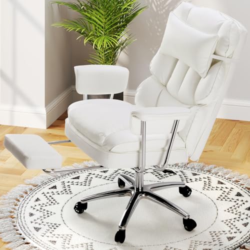 DUMOS Ergonomic Home Office Desk Chair, Executive Chair, PU Leather | Big Tall High Back, Lumbar Support, Reclining Height Adjustable, Computer Gaming, Footrest Swivel Wheels, Snow White - color: Snow White