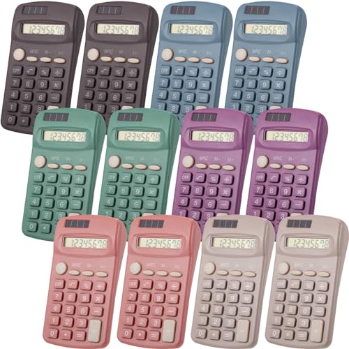 Tellegloww 12 Pcs Pocket Size Solar Calculators Bulk for Classroom Mini Basic Calculator Solar Battery Dual Power 8 Digit Display for Kids Student School Office Accounting Tool