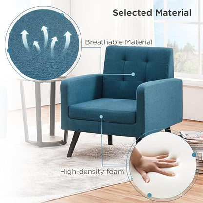 Yaheetech Mid Century Accent Chair Living Room Chair Navy Blue | Linen-Like Upholstered Sillones Para Sala, Modern Reading Nook Chair, Button Tufted Back, Rubberwood Legs, Bedroom Office - color: Navy Blue, size: set of 1