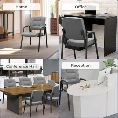 Naomi Home Faux Leather Guest Reception Chair with Armrests - Gray | Designed For Waiting Rooms, Conference Spaces And Offices With Stackable Construction, Padded Comfort And Durable Steel Legs - color: Gray, Faux Leather, style: Set of 2