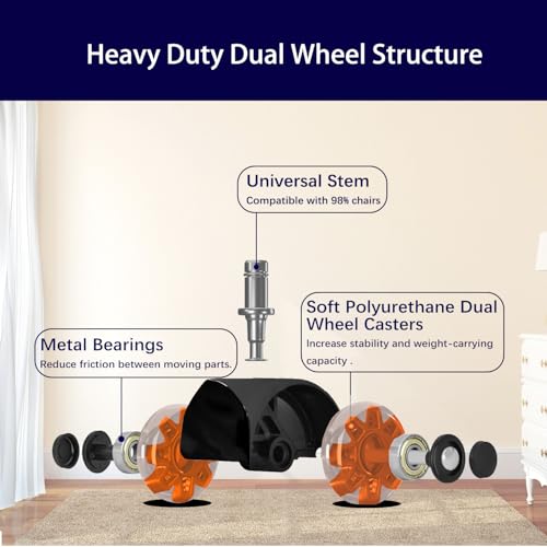 Hirate 3 inch Office Furniture Casters 7/16 inch Stem Dual Rubber Wheel - color: Orange, size: 3 inch