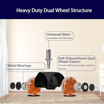 Hirate 3 inch Office Furniture Casters 7/16 inch Stem Dual Rubber Wheel - color: Orange, size: 3 inch