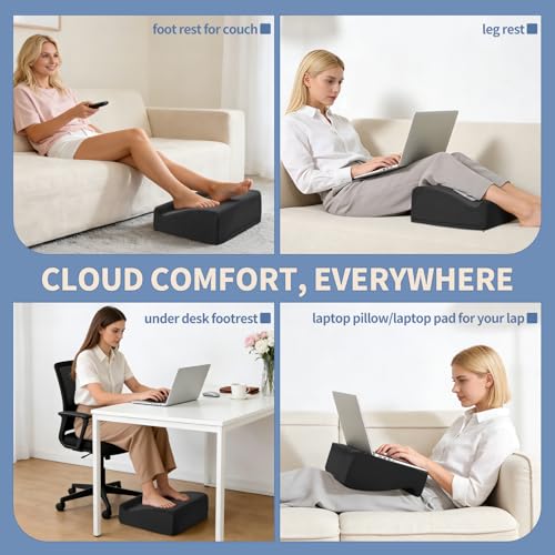 Foot Rest Under Desk with Rocking Base | Black Velvet | Washable velvet cover | 15° tilt + rocking base | 2 heights: 6.1"/7.3" | Non-slip | Office, gaming, home - color: Black, size: 12.6" L x 15" W x 6.1"