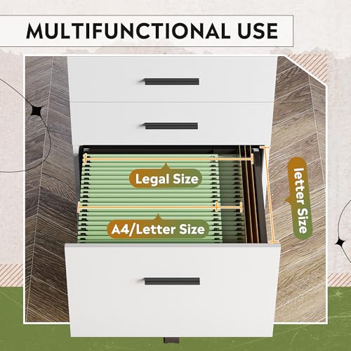 DEVAISE 3 Drawer File Cabinet for Home Office, Wood Under Desk Filing Cabinet, Rolling Printer Stand with Wheels, White - color: White, size: 15.7"D x 18.1"W x 25.6"H