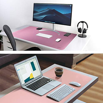 Purple/Pink Dual Sided PU Leather Desk Pad, Upgraded Sewing Laptop Mat, Waterproof Large Mouse Pad, Non-Slip Writing Kids Painting Mat Desk Blotter Protector for Office/Home 31.5"x15.8" (80x40cm)
