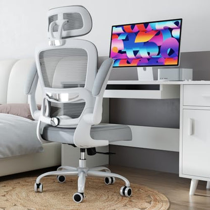 TRALT Office Chair Ergonomic Desk Chair - Gaming Chair with Lumbar Support | 330 LBS Home Office Desk Chairs with Headrest, Reading Chair with Flip-up Armrests, Comfortable Computer Chairs (1, Grey) - color: Light Grey