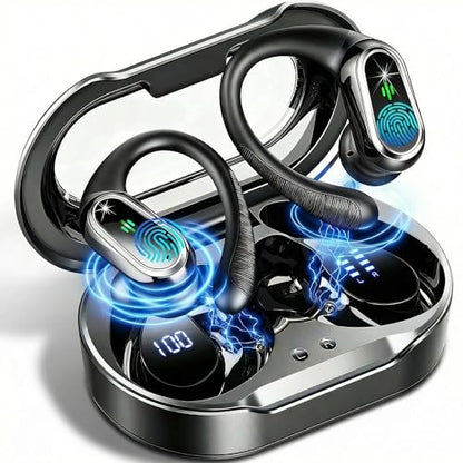 Wireless Earbuds, 2026 Bluetooth 5.4 Headphones Sport, 60Hrs HiFi Stereo Deep Bass Over-Ear buds with ENC Noise Cancelling Mic, IP7 Waterproof & LED Display Earphones with Earhooks for Workout/Running - color: Light Black