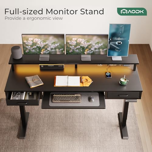 AODK 63 Inch Electric Standing Desk with Drawers & Keyboard Tray, Black - color: Black, size: 63 Inch