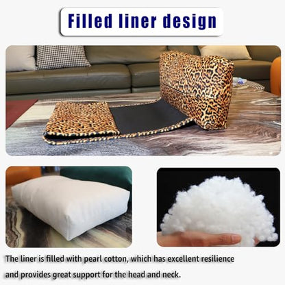 Velvet Recliner Headrest Pillow, Non-Slip Neck Support, Leopard - color: Leopard