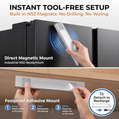 Under Cabinet Lighting, 4200mAh Motion Sensor Light Indoor, 2 Pack | 11 Inch, Cool White, 240lm & 5-Level Dimmable, USB-C Rechargeable, 10s/20s Timer, Magnetic Under Counter Lights for Kitchen - size: 11 Inch