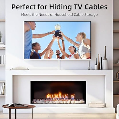 Delamu Cord Hider for Wall Mounted TV, 113.6in Paintable Cable Cover System, Self-Adhesive Cable Management Raceway Kit Hides 3-4 Wires, Baseboard Wire Hider Easy Installation, W 1.18 H 0.60in, White - size: 113.6 in L X 1.18 in W X 0.60 in H