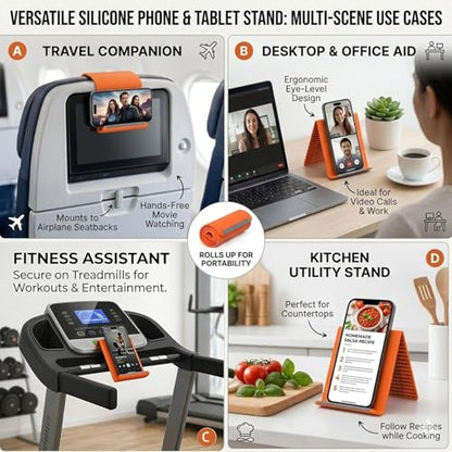 Silicone Phone Stand with Aluminum, Flexible Foldable Phone Holder,Bendable Adjustable Anti-Slip Desktop Stand for Phone Tablet Laptop, Portable Rollable Multi-Angle Stand for Home Office (2 PCS)