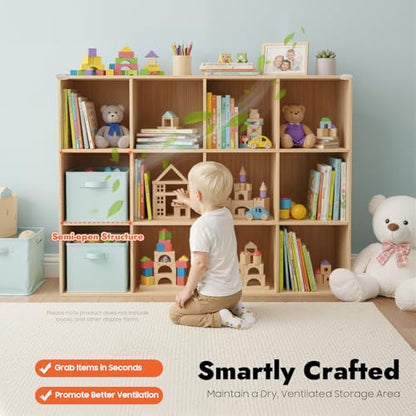 12 Cube Storage Organizer - Solid Wood Bookshelf for Bedroom, Living Room | Vertical or Horizontal Bookshelf Organizer | Open Book Shelf | Easy Assembly | 47.24''Lx11.81''Wx23.62''H (12 Cubes) - size: 12 Cubes
