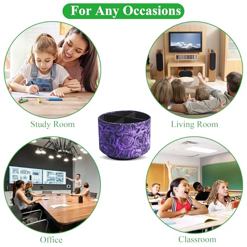 Round Leather Art Supply Organizer,Remote Control Holder,360 Degree Rotating,Multi-Functional Pencil Holder,4 Compartments Desktop Stationary Organizer(1-3D Rose Purple) - color: 1-3D Rose Purple