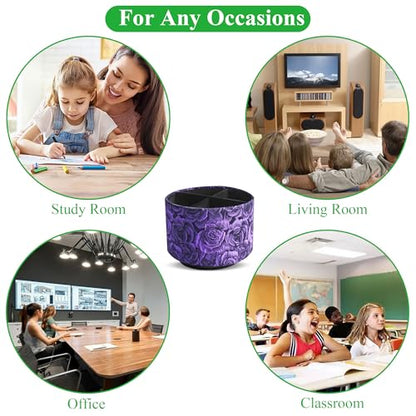 Round Leather Art Supply Organizer,Remote Control Holder,360 Degree Rotating,Multi-Functional Pencil Holder,4 Compartments Desktop Stationary Organizer(1-3D Rose Purple) - color: 1-3D Rose Purple