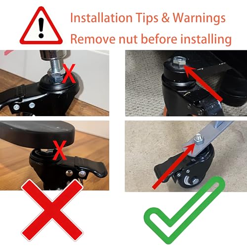 YOOGAA Office Chair Caster Wheels Stem Threaded Casters M10-1.5x25mm No Noise Swivel Castors Set of 4 (2 inch Caster with Brake) - style: 2 inch Caster with Brake