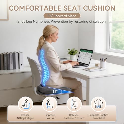Memory Foam Seat Cushion with Pressure Relief for Office Chair, Car, Wheelchair, and Sofa, Doctor Recommended Orthopedic Cushion for Tailbone Pain, Sciatica, Hip Back Support, Non Slip, Grey