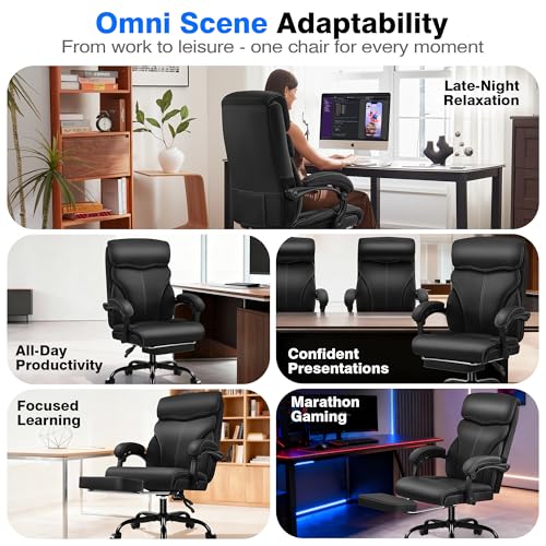 AreShark Ergonomic Office Chair with Footrest - High Back Executive Leather Desk Chair, Breathable Reclining Computer Chair with Lumbar Support, Heavy Duty Swivel Task Chair for Home Office & Gaming - color: Ebony