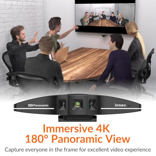 Innex C831 180° Panoramic 4K Wide Angle Webcam with Microphone, AI Facial Tracking for Windows, Mac, Easy Setup Conference Room Camera with Flexible View Angle for Meeting Room, Huddle Space | AI Facial Tracking, Easy Setup, Flexible View Angle, Conferenc
