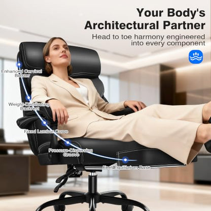 AreShark Ergonomic Office Chair with Footrest - High Back Executive Leather Desk Chair, Breathable Reclining Computer Chair with Lumbar Support, Heavy Duty Swivel Task Chair for Home Office & Gaming - color: Ebony