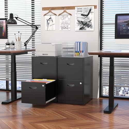 2 Drawer File Cabinet with Lock, Metal Filing Cabinet for Office | Small File Cabinets for Home Office, Under Desk Vertical File Cabinet Fit Hanging Files, Letter & A4 Documents - color: Black, style: 2 Drawers-Light Duty