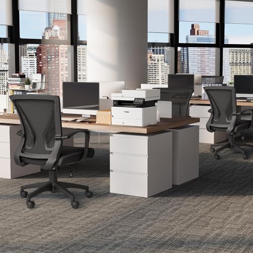 Furmax Office Chair Ergonomic Computer Desk Mesh Chair Mid Back Swivel Lumbar Support with Armrest (2, Black) - color: Black