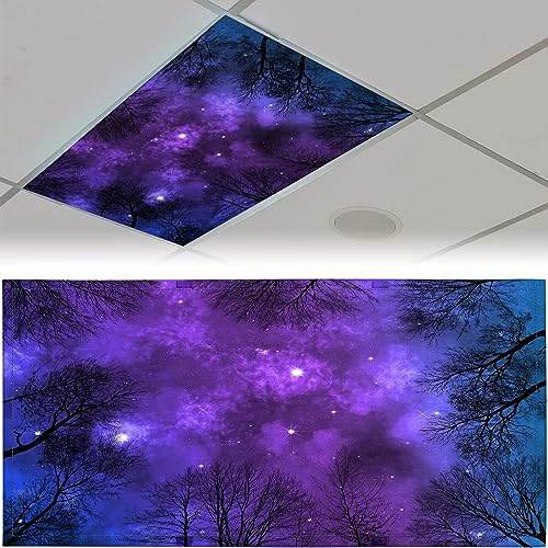 Patelai 4x2 Feet Light Covers for Classroom, Magnetic,Forest Stars | Sky Cloud Print for Office Decor, Drop Ceiling Compatible, 10 Magnets Included, Filters Harsh Fluorescent Lighting - style: Forest Stars