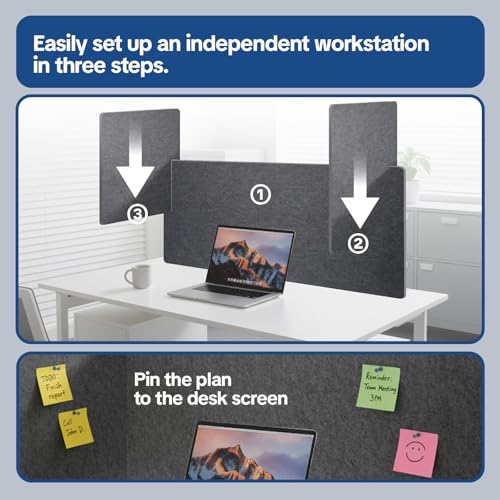Desk Divider Privacy Screen 3 Panel Sound Absorbing - 47.2”x 23.6”x 19.7” Freestanding Acoustic Partitions for Office, Noise Reducing Panels for School, Home, Library,Dark Grey - color: Dark Grey