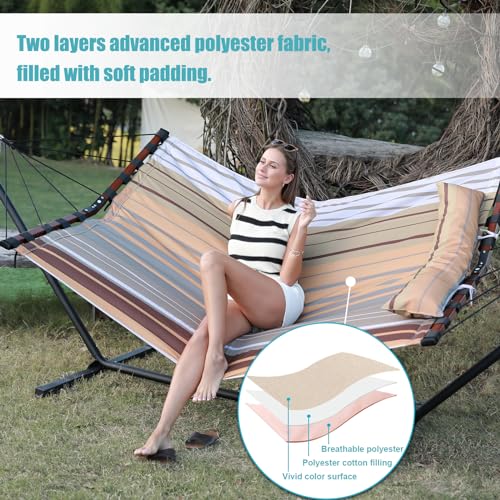 TegerDeger 12FT 2 Person Hammock V Shaped Spreader Bar Fall Yellow Stripes - color: Fall Yellow Stripes