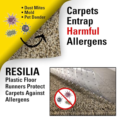RESILIA Industrial Deep Pile Carpet Runner - Crosshatch Pattern Non Slip Carpet & Rug Protector Mat, Waterproof Clear Plastic Vinyl Floor Covering, 30 Inches Wide x 12 Feet Long, Made in The USA - size: 2'6" x 12' (Runner)