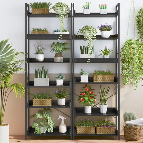 HCHQHS 6 Tier Bookshelf, Adjustable Industrial Bookcase, Vertical Tall Book Shelf, Wood and Black Metal Open Bookshelves for Home Office, Living Room, Bedroom, 70 Inch - color: Black, size: 6-Tier (24"W x 70"H)
