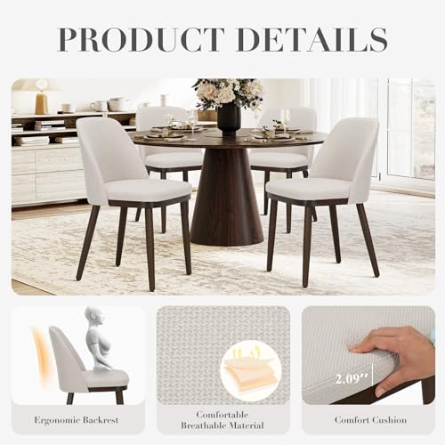 COLAMY Upholstered Dining Chairs Set of 2, Modern Kitchen Chairs with Back, Fabric Side Chair with Wood Legs for Dining Room Kitchen Restaurant, Beige