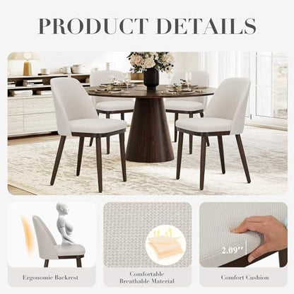 COLAMY Upholstered Dining Chairs Set of 2, Modern Kitchen Chairs with Back, Fabric Side Chair with Wood Legs for Dining Room Kitchen Restaurant, Beige