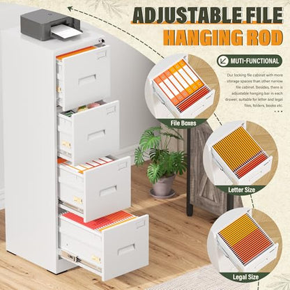 Greenvelly 4 Drawer File Cabinet with Lock, Metal Filing Cabinet for Home Office, Locking Vertical File Cabinet for Home Office, Easy Assemble (White) - size: 4 Drawer
