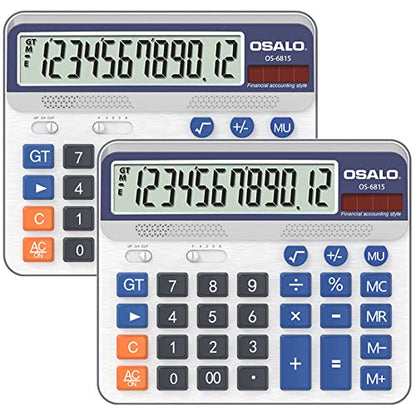 Desktop Calculator Extra Large 5-Inch LCD Display 12-Digit Big Number Accounting Calculator with Giant Response Button, Battery & Solar Powered, Perfect for Office Business Home Daily Use(6815-2pcs) | Desktop Accounting Calculator and Adding Machine Set,