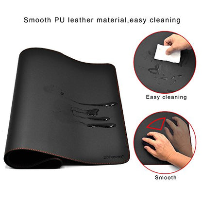 ZORESYN XL Large Mouse Pads (35.4"x15.8") - PU Leather Gaming Mousepad Desk Mat - Nonslip Base and Waterproof Desktop Keyboard Extended Mouse Mat (Black, X-Large) - color: Black, size: 35.4L x 15.8W inches