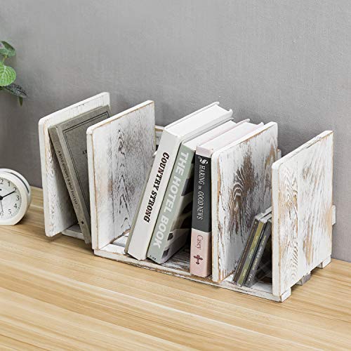 MyGift Rustic Expandable Whitewashed Wood Desktop Bookshelf/Adjustable Tabletop Book Holder Organizer Rack - color: Whitewashed