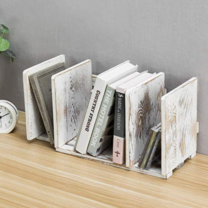 MyGift Rustic Expandable Whitewashed Wood Desktop Bookshelf/Adjustable Tabletop Book Holder Organizer Rack - color: Whitewashed