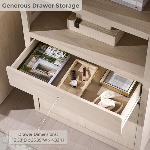 72" Tall Modern Bookshelf with Doors, 5-Tier Large Bookcase w/Drawer, Wooden Storage Cabinet w/Adjustable Shelves, Versatile Book Shelf w/Curved Profile Design for Living Room, Office, Cream - color: Cream