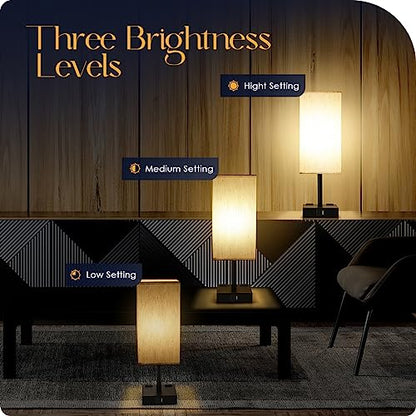 Bedside Table Lamp for Bedroom - Touch Small Lamp with USB C+A Charging Ports & AC Outlets, 3 Way Dimmable Nightstand Light for Living Room (LED Bulb Included, Flaxen) - color: Flaxen