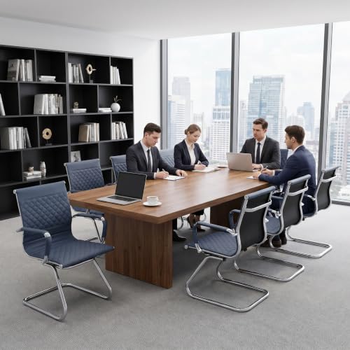 HNY Set of 2 PU Leather Office Guest Chairs, Navy Blue - color: Navy Blue