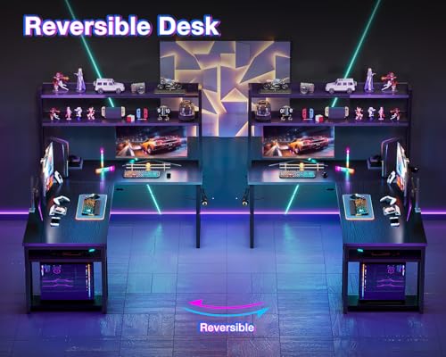 ODK L Shaped Gaming Desk with Hutch, Computer Desk with Storage Shelves, 66" L Shaped Desk for Home Office, Corner Desk with Headphone Hook, Black - size: 66 Inch