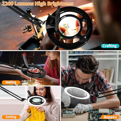 HITTI 2200 Lumens 12X Long Magnifying Glass with Light and Stand - color: Black