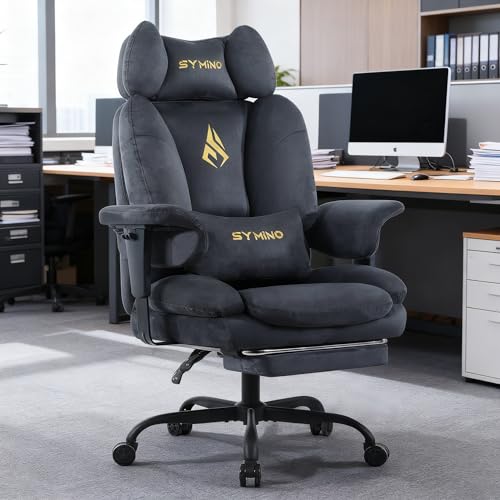 Symino Ergonomic Gaming Chair with Footrest & 155° Recline - color: Grey-horn